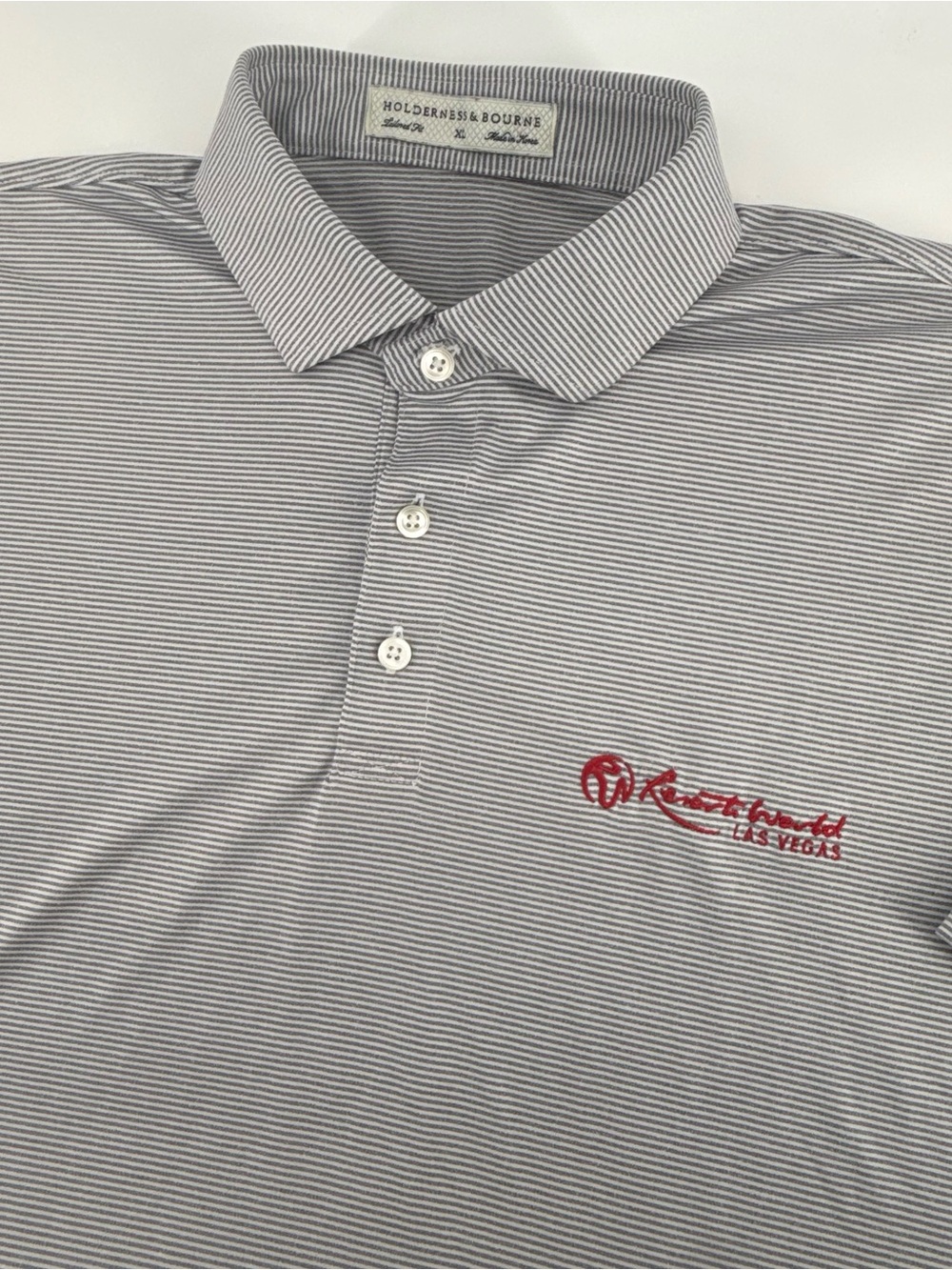 Holderness & Bourne x Resorts World Polo Shirt Mens XL White Stripe The Anderson